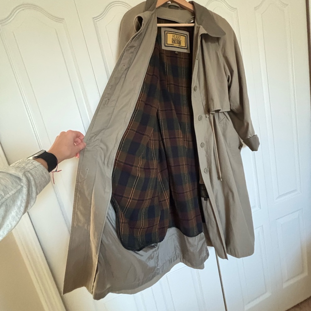 Vintage Tan Plaid Lined Trench Coat - Picture 8 of 15